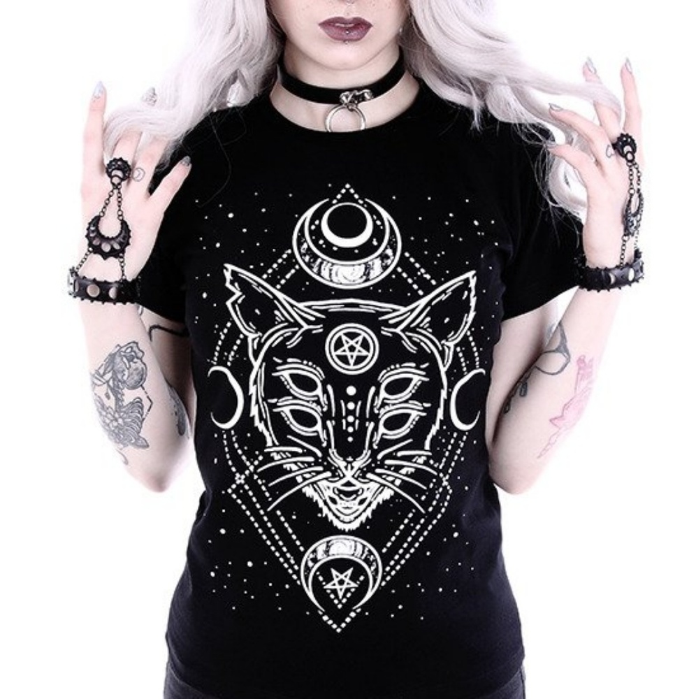 Gothic t-shirt with a Moon Cat "GALAXY CAT"